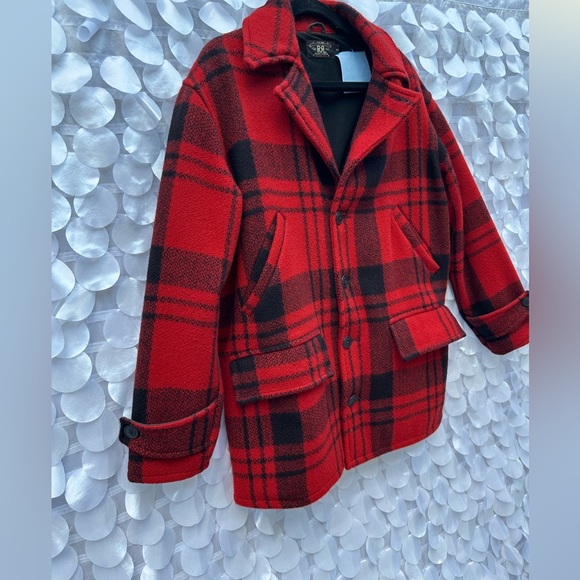 Ralph Lauren Double RL Mens Small 100% WOOL Red Black Buffalo plaid Coat - Picture 9 of 14